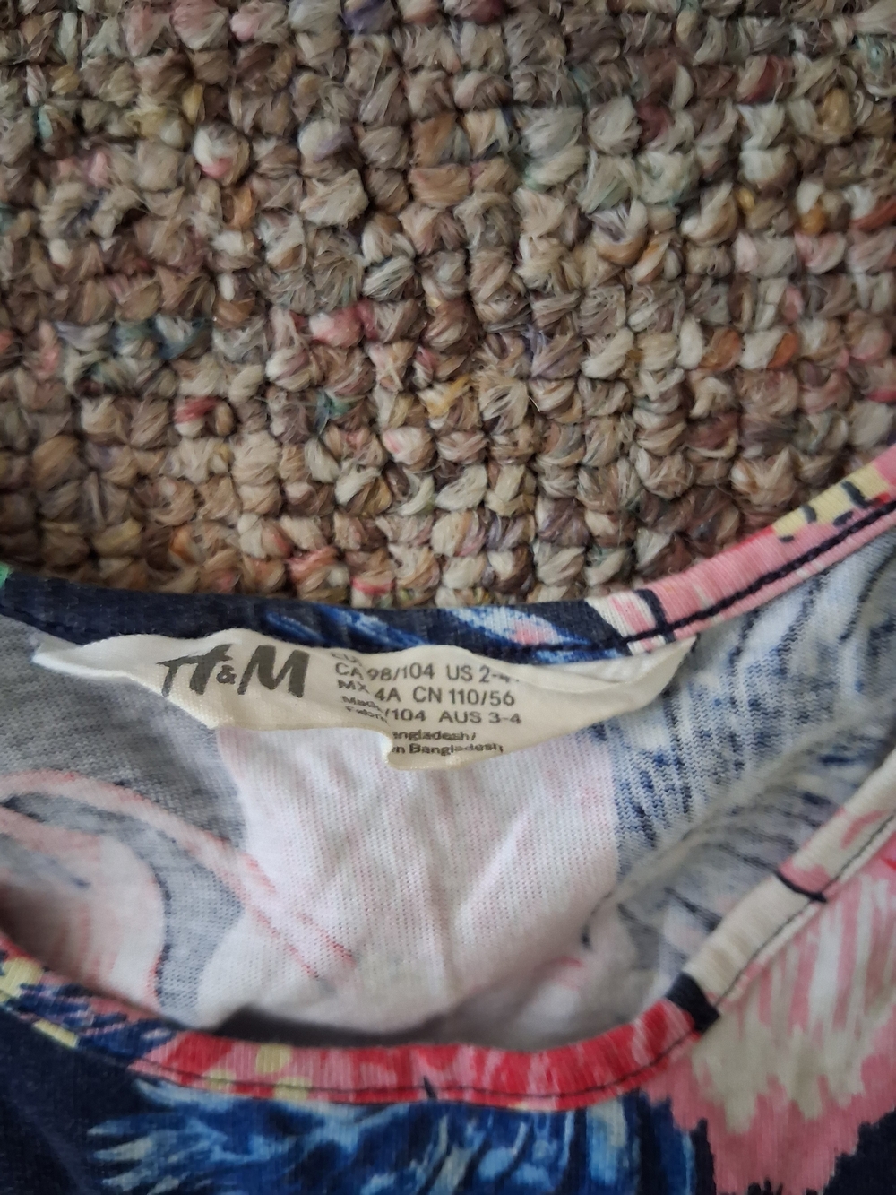 H&M Girls Navy Blue Tropical Cockatoo Parrot Floral Tank Dress 2-4T - Picture 3 of 5